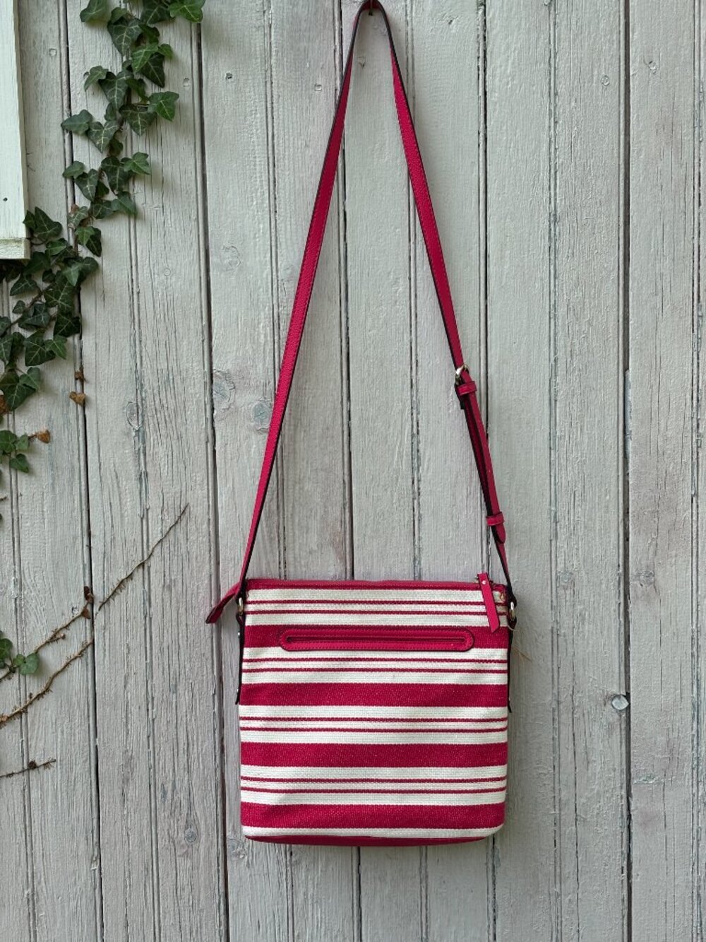 Dana Buchman Red Stripe Canvas Crossbody Bag | Like New - Picture 3 of 3